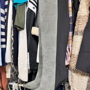 Charles By Charles David Two-Tone Grey Suede & Black Stretch Over-the-Knee Boots